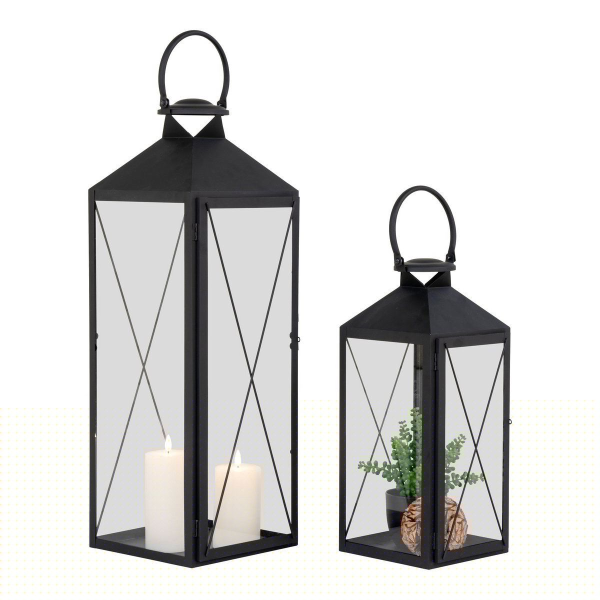 Casa Laterne, 2er-Set - Laterne, Stahl und Glas, schwarz, 2er-Set