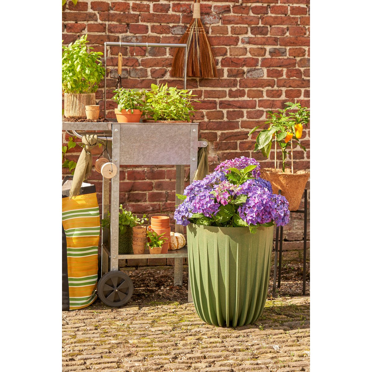 Lungo Blumentopf – H46 x Ø39 cm – Polypropylen – FSC Mix – Grün