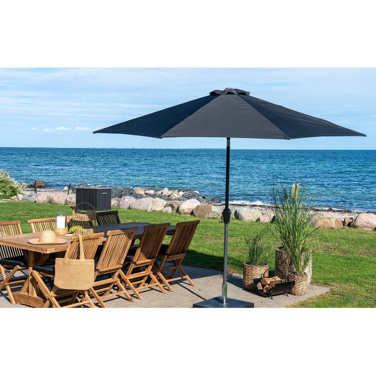 Houston Parasol – Sonnenschirm mit Kurbel und Neigung, Metallstange, schwarz, ø300 cm