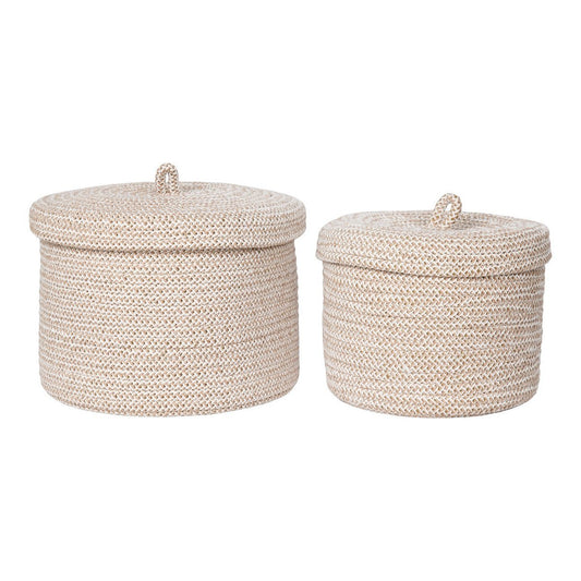 Sebal Basket - Korb mit Deckel, Baumwolle, Beige, 2er-Set