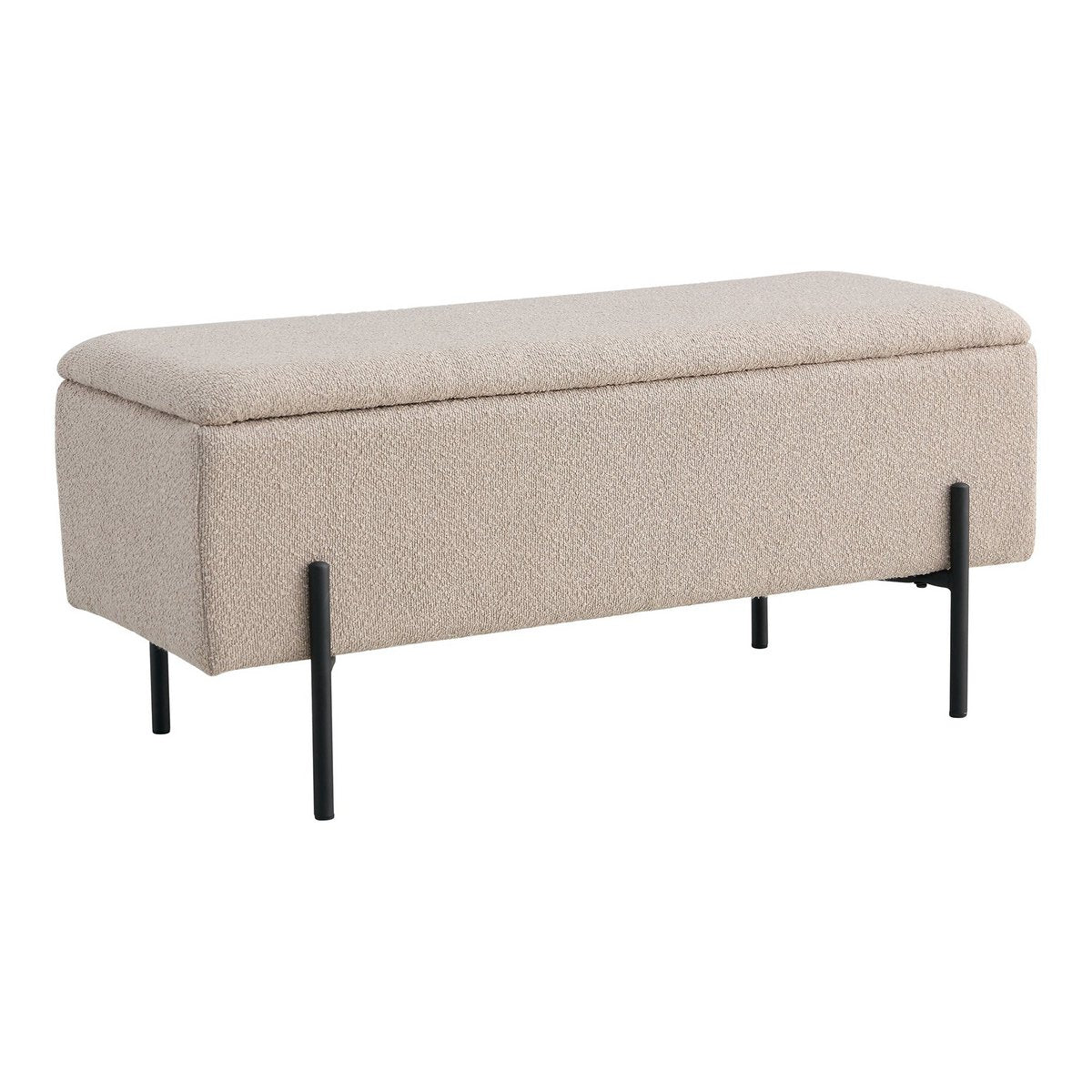 Watford Bench – Bank aus Bouclé mit Stauraum, beige mit schwarzen Beinen, 95 x 36,5 x 46 cm, HN1233