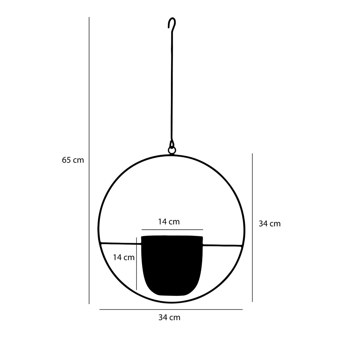 Dexter Blumentopf zum Aufhängen – L34 x B14 x H65 cm – Schwarz