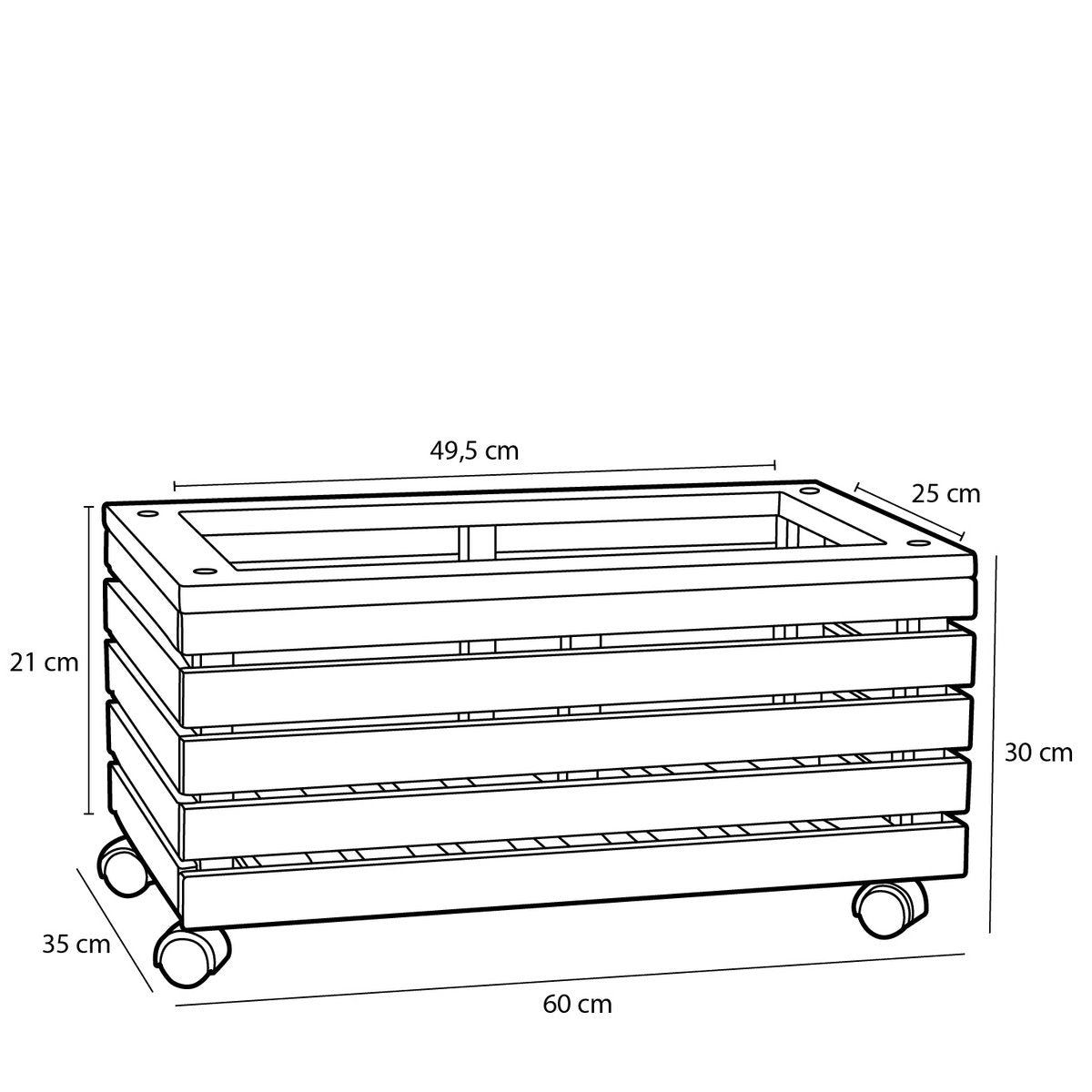 Glenwood Pflanzgefäß rechteckig auf Rädern für den Außenbereich – L60 x B35 x H30 cm – Akazienholz – Braun